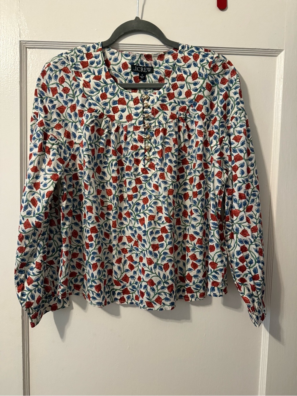 J. Crew White Floral Button-Front Peasant Blouse NWT